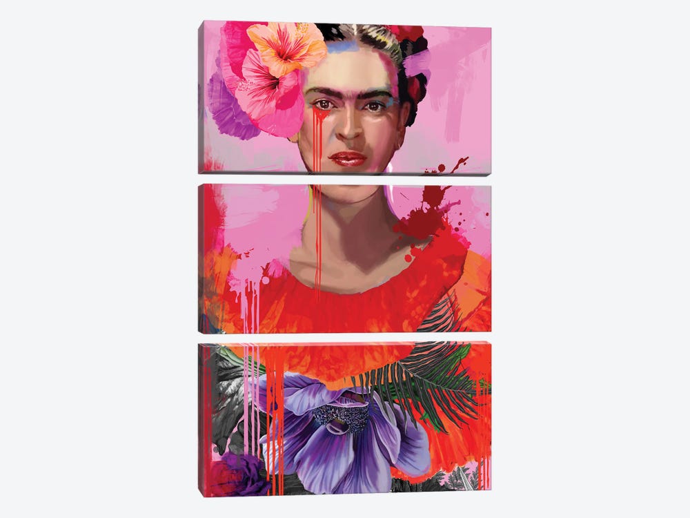 Frida With Flowers by Marcio Alek 3-piece Canvas Print