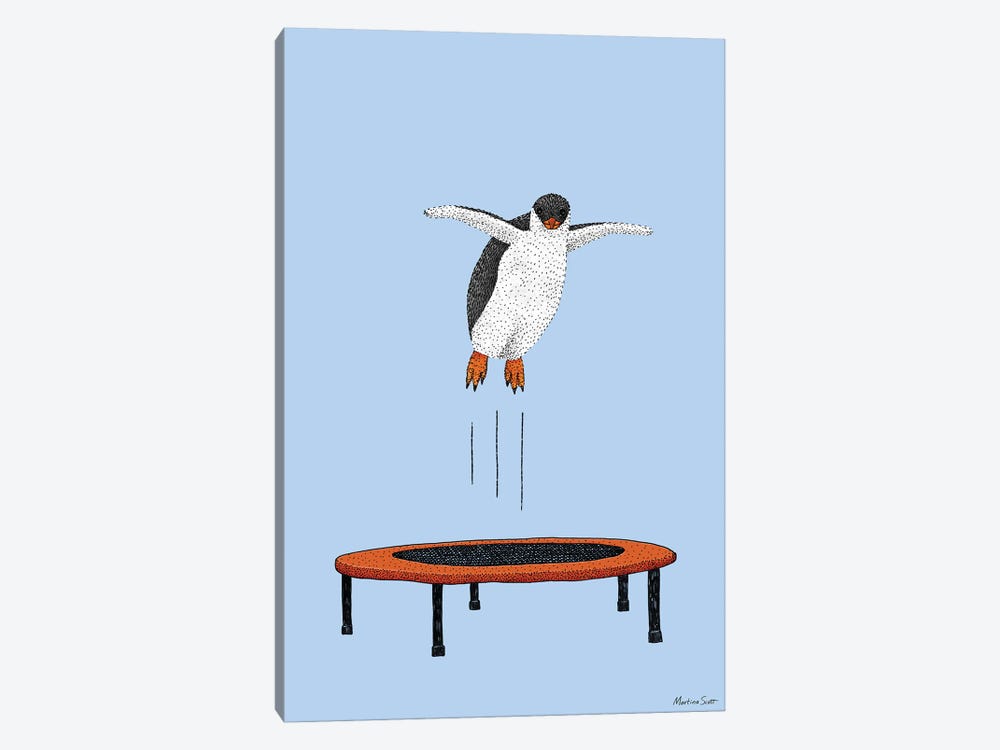 Penguin On A Trampoline by Martina Scott 1-piece Canvas Art