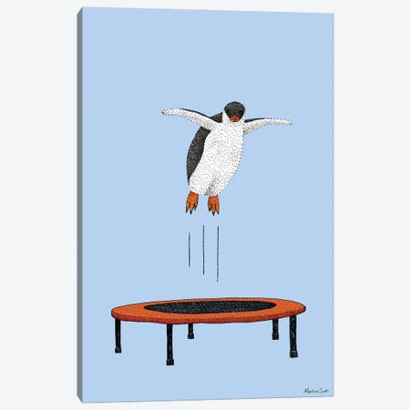 Penguin On A Trampoline Canvas Print #MAS103} by Martina Scott Canvas Art Print