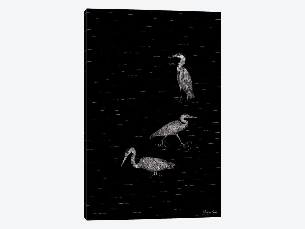 Three Herons (Black Edition) by Martina Scott 1-piece Canvas Art Print