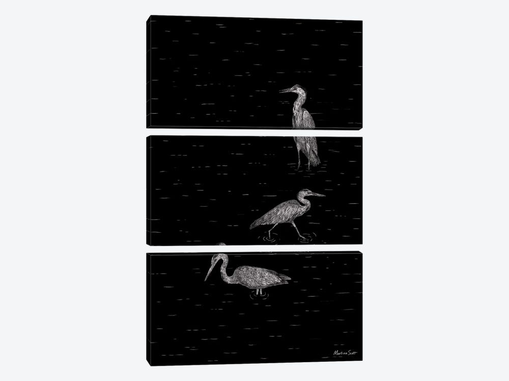 Three Herons (Black Edition) by Martina Scott 3-piece Canvas Art Print