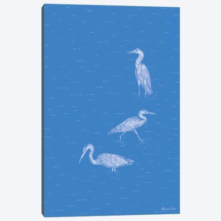 Three Herons (Blue Edition) Canvas Print #MAS109} by Martina Scott Canvas Art Print