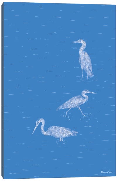 Three Herons (Blue Edition) Canvas Art Print - Martina Scott