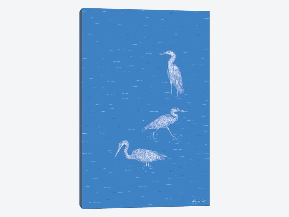 Three Herons (Blue Edition) by Martina Scott 1-piece Canvas Art