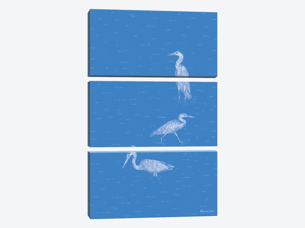 Three Herons (Blue Edition) by Martina Scott 3-piece Canvas Art
