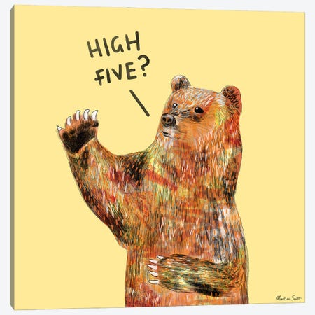 High Five Bear Canvas Print #MAS113} by Martina Scott Canvas Artwork