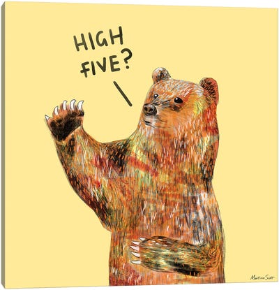 High Five Bear Canvas Art Print - Martina Scott