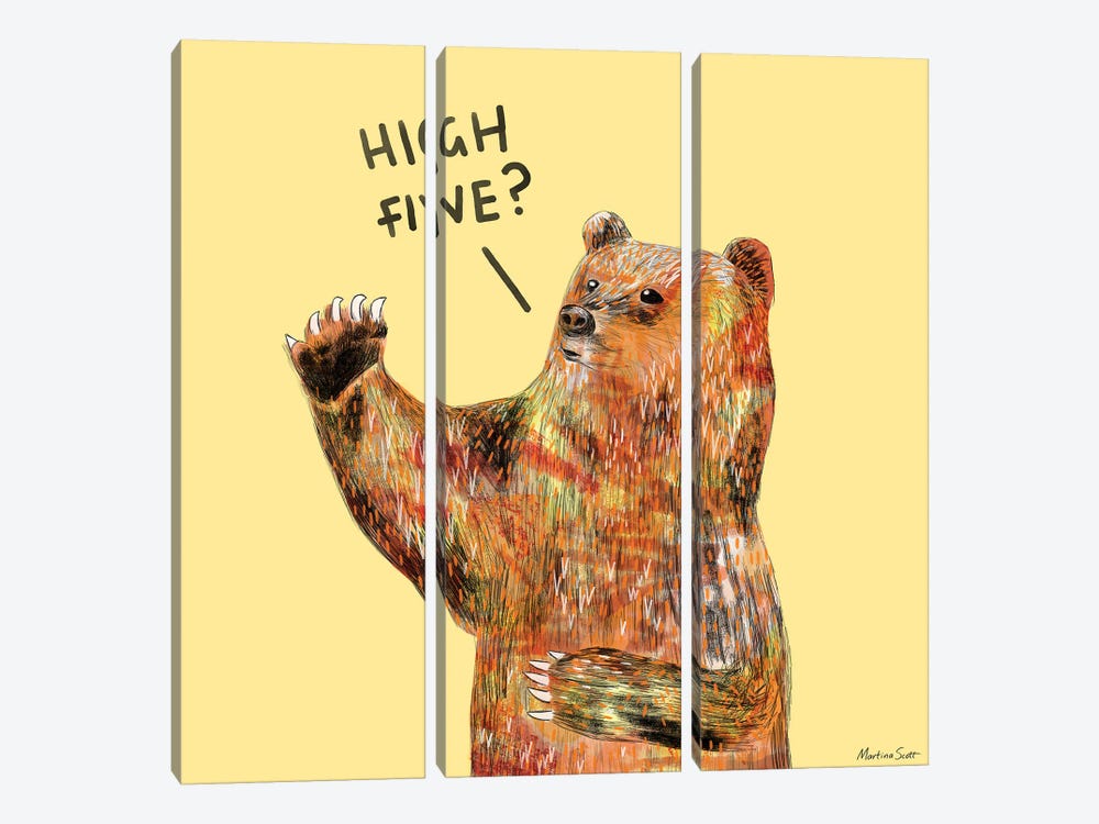 High Five Bear by Martina Scott 3-piece Canvas Print