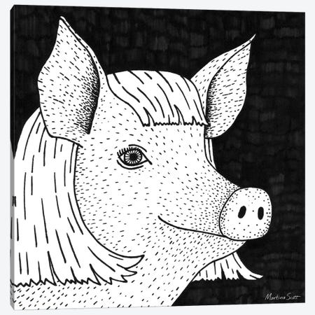 Pig In A Wig Canvas Print #MAS118} by Martina Scott Canvas Art