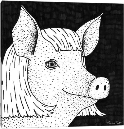 Pig In A Wig Canvas Art Print - Martina Scott