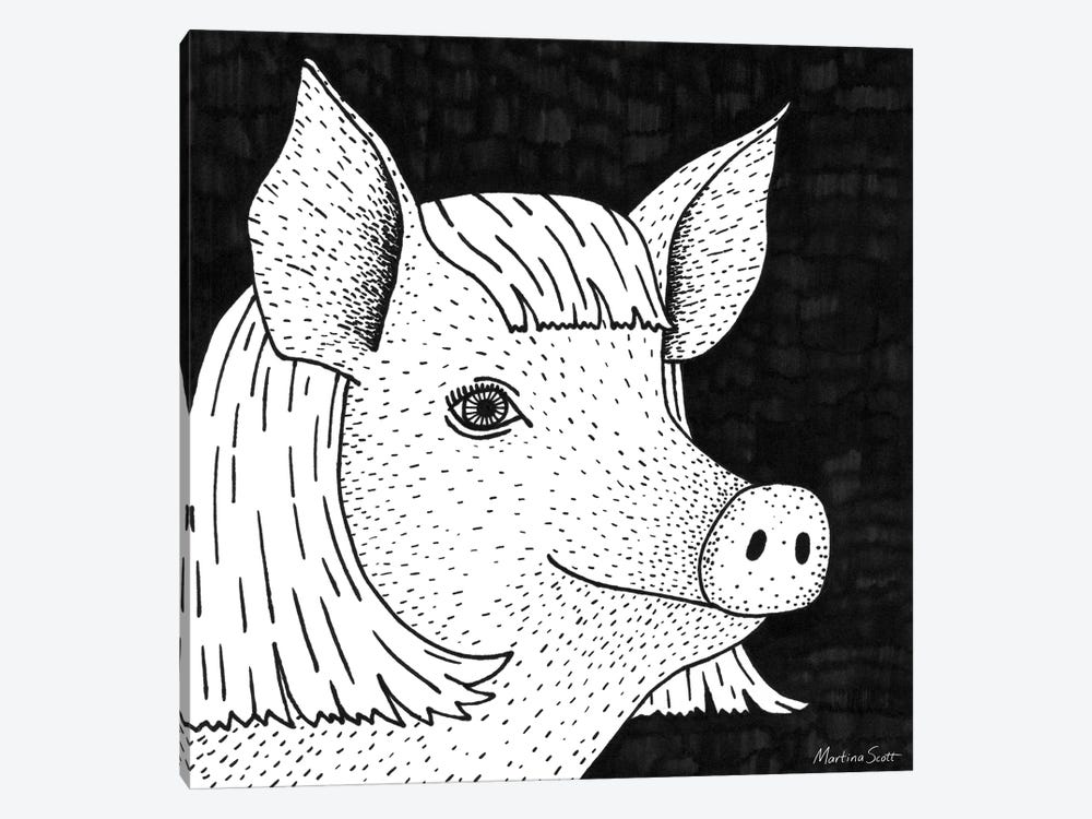 Pig In A Wig by Martina Scott 1-piece Canvas Wall Art