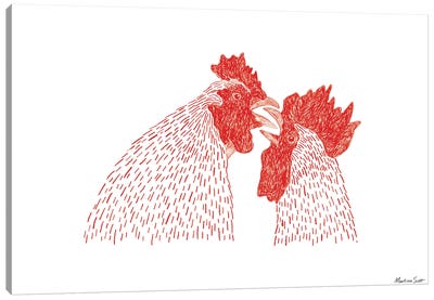 Gay Cockerels Canvas Art Print - Martina Scott