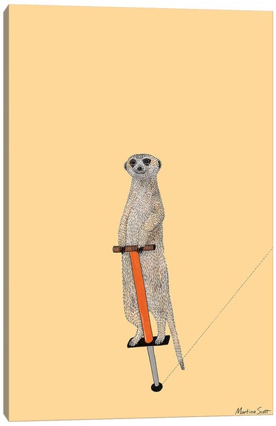 Meerkat On A Pogo Stick Canvas Art Print - Martina Scott