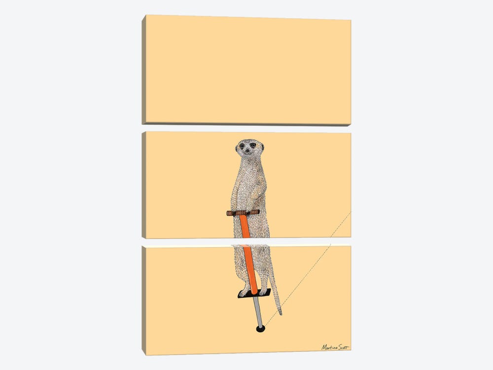 Meerkat On A Pogo Stick by Martina Scott 3-piece Canvas Art Print