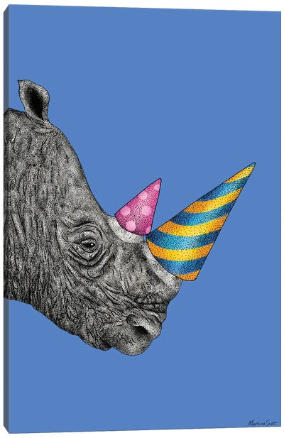 Party Rhino Canvas Art Print - Martina Scott