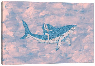 Self-Portrait On A Shark Canvas Art Print - Martina Scott