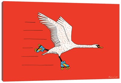 Skating Swan Canvas Art Print - Rollerblading & Roller Skating