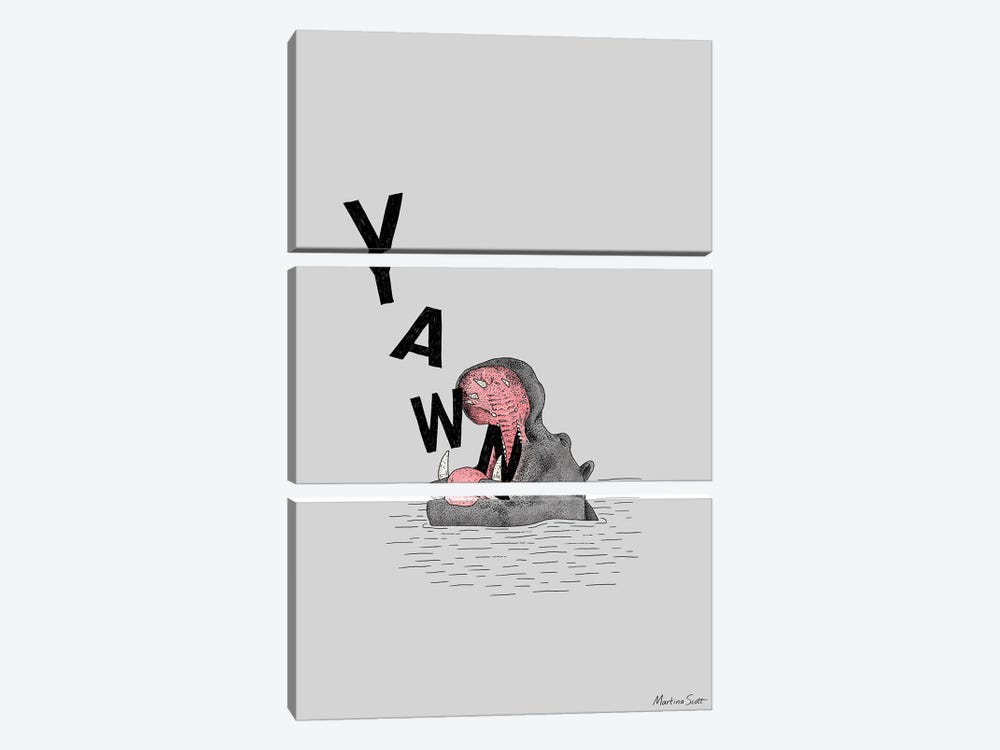 Yawning Hippo by Martina Scott 3-piece Canvas Wall Art