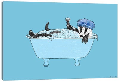 Bathing Badger Canvas Art Print - Martina Scott