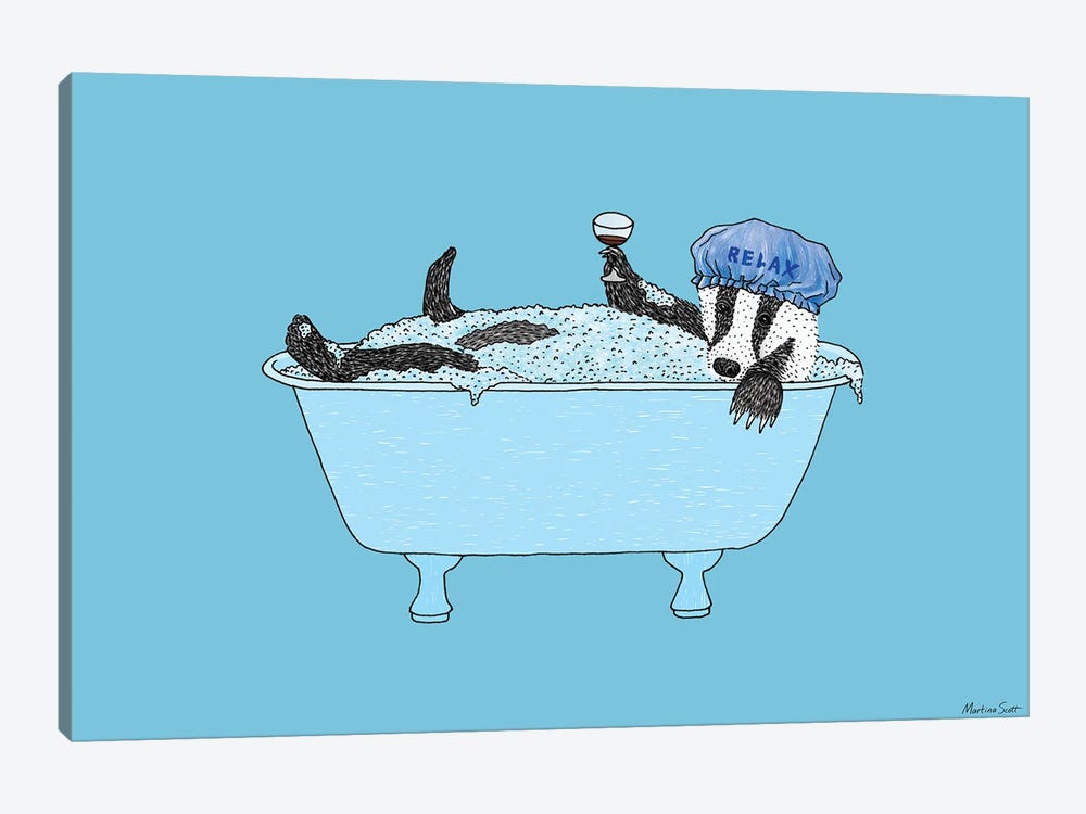 Bathing Badger by Martina Scott 1-piece Canvas Artwork
