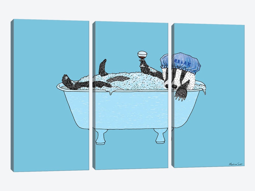 Bathing Badger by Martina Scott 3-piece Canvas Artwork