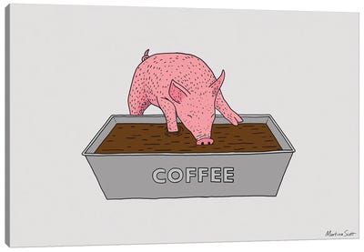 Coffee Pig Canvas Art Print - Martina Scott