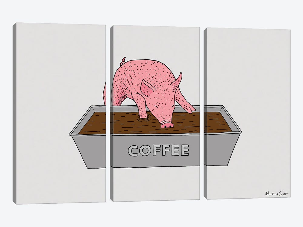 Coffee Pig by Martina Scott 3-piece Canvas Art Print
