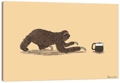 Crawl To The Coffee Canvas Art Print - Sloth Art