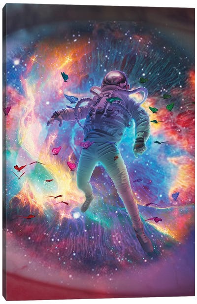 Spaceman And Butterflies Canvas Art Print - Marischa Becker