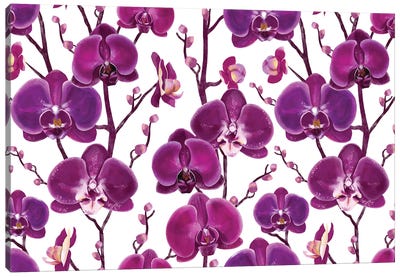 Purple Orchid Pattern Canvas Art Print - Orchid Art
