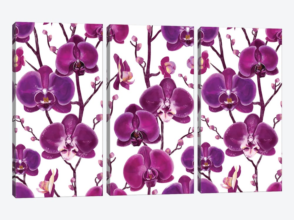 Purple Orchid Pattern by Marble Art Co 3-piece Canvas Artwork