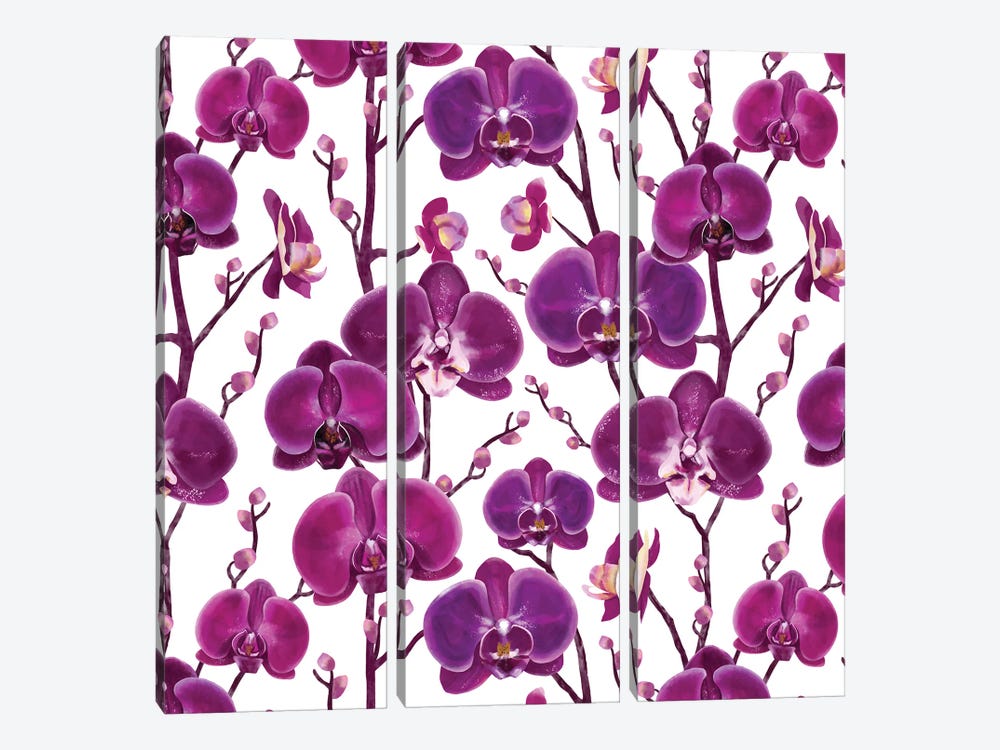 Purple Orchid Blooms by Marble Art Co 3-piece Canvas Print