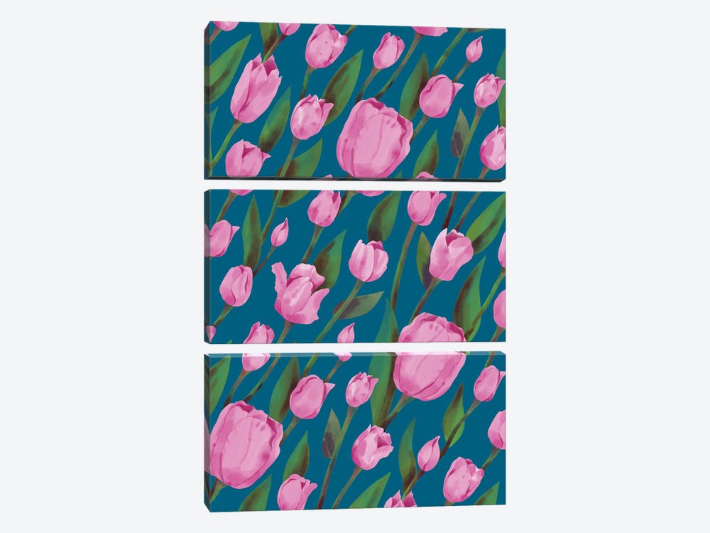 Pink Tulip Field by Marble Art Co 3-piece Canvas Print