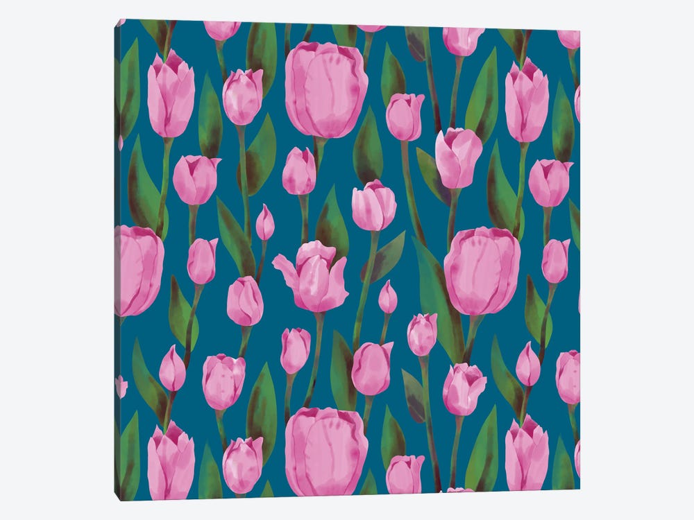 Pink Tulips Turquoise by Marble Art Co 1-piece Canvas Artwork