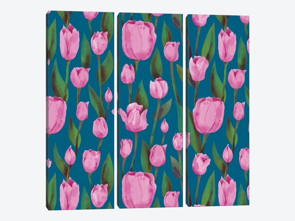 Pink Tulips Turquoise by Marble Art Co 3-piece Canvas Wall Art