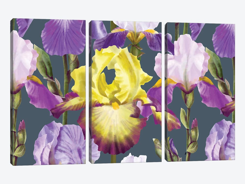 Yellow And Lilac Irises by Marble Art Co 3-piece Art Print