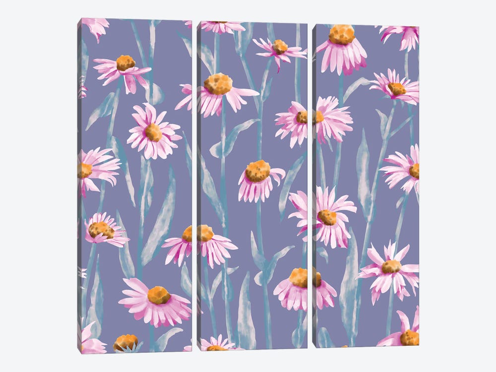 Alpine Aster Flowers Field by Marble Art Co 3-piece Canvas Print