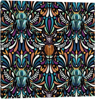 Tropical Beetles Ornament Canvas Art Print - Marble Art Co