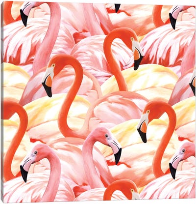 Pink Flamingoes Canvas Art Print - Animal Patterns