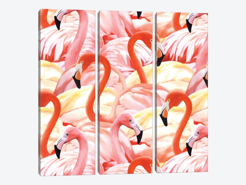 Pink Flamingoes by Marble Art Co 3-piece Canvas Artwork
