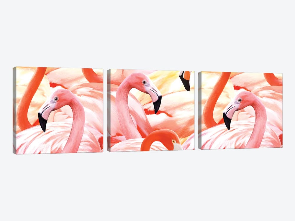Tropical Flamingoes by Marble Art Co 3-piece Canvas Print