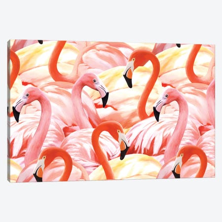 Pink Flamingo Pattern Canvas Print #MBL94} by Marble Art Co Canvas Art Print