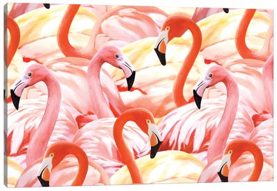 Pink Flamingo Pattern Canvas Art Print - Animal Patterns