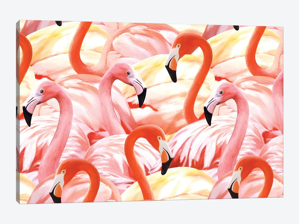 Pink Flamingo Pattern by Marble Art Co 1-piece Canvas Art