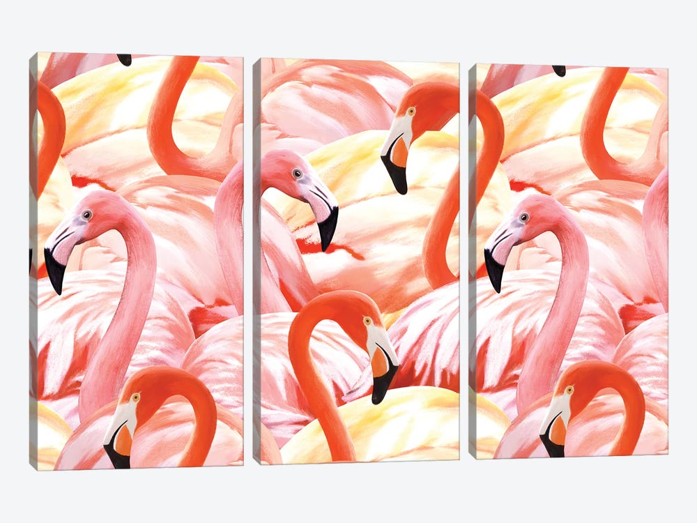 Pink Flamingo Pattern by Marble Art Co 3-piece Canvas Art