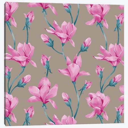 Pink Magnolia Blossoms Canvas Print #MBL99} by Marble Art Co Canvas Artwork