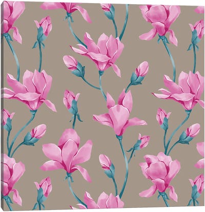 Pink Magnolia Blossoms Canvas Art Print - Marble Art Co