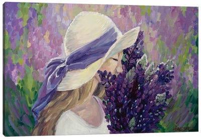 Girl And Lupins Canvas Art Print