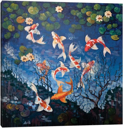 The Sky In Water Lilies Canvas Art Print - Koi Fish Art