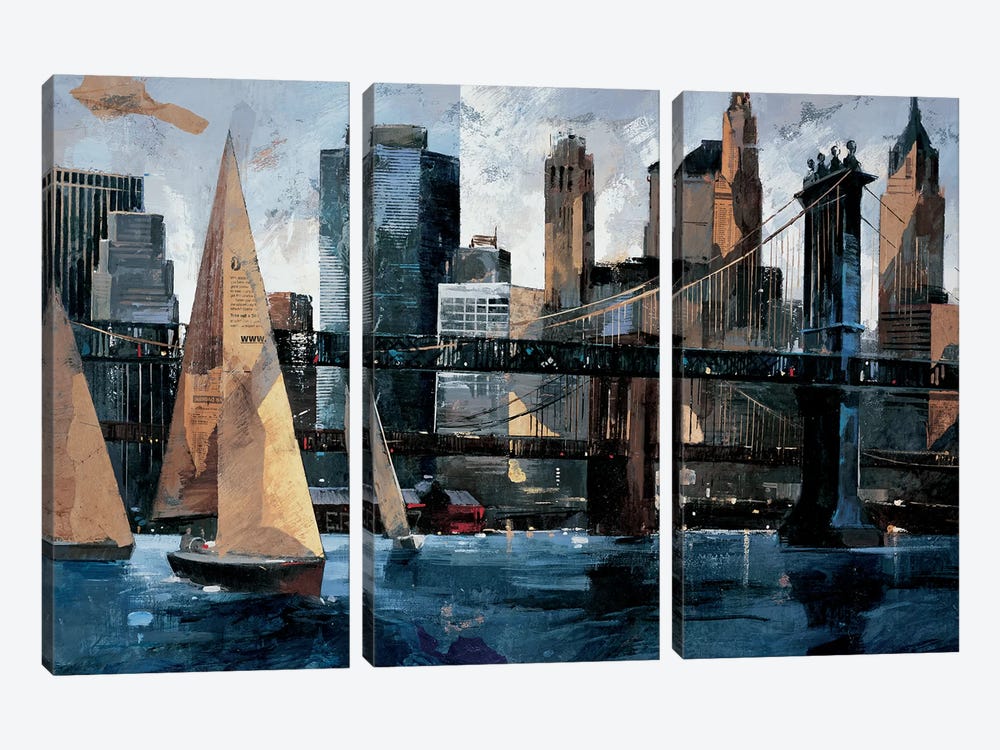 Sailboat In Manhattan II by Marti Bofarull 3-piece Canvas Artwork
